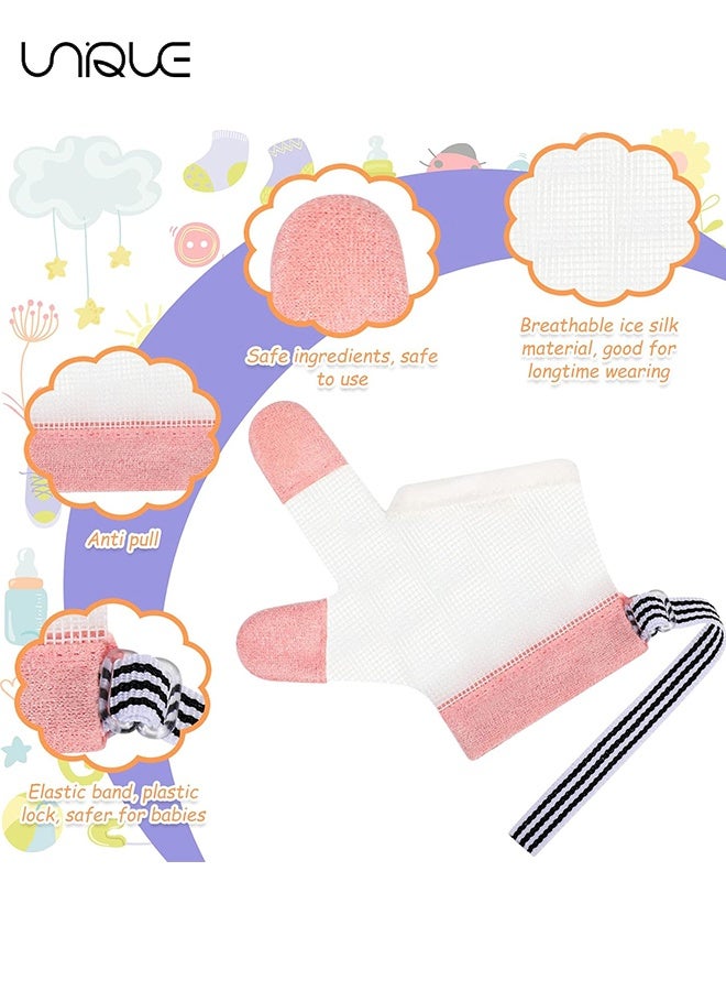 يونيك 1 أزواج من الطفل توقف الإبهام مص الإصبع الحرس طفل الرضع توقف الإبهام مص كيت نسيج شبكة ناعمة توقف عن مص القفازات بدون خدش واقي الإصبع القابل للتنفس (الحجم الوردي M / لمدة 15 شهرا إلى 3 سنوات) - Image 3