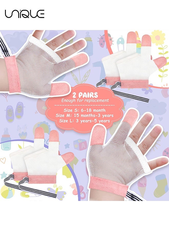 يونيك 1 أزواج من الطفل توقف الإبهام مص الإصبع الحرس طفل الرضع توقف الإبهام مص كيت نسيج شبكة ناعمة توقف عن مص القفازات بدون خدش واقي الإصبع القابل للتنفس (الحجم الوردي M / لمدة 15 شهرا إلى 3 سنوات) - Image 5
