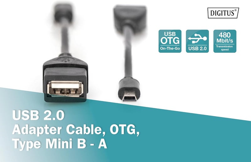 DIGITUS Assmann Electronic UL 0.2m USB 2.0 OTG Male to Female Adapter Cable - Black - Image 4