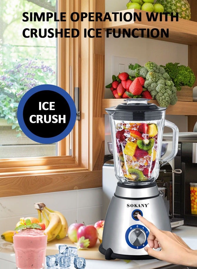 sokany 2 in 1 Countertop Blender with Grinder Mills, 1.5L Jar,0.3 ml Grinding Mills, Stainless Steel Blades, 5-Speed with Pulse Control, Perfect for Smoothies, Coffee, Herbs, and Spices, 800 SK-03031 Black - Image 3