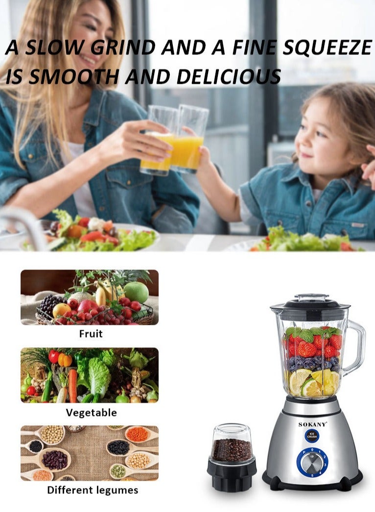 sokany 2 in 1 Countertop Blender with Grinder Mills, 1.5L Jar,0.3 ml Grinding Mills, Stainless Steel Blades, 5-Speed with Pulse Control, Perfect for Smoothies, Coffee, Herbs, and Spices, 800 SK-03031 Black - Image 4