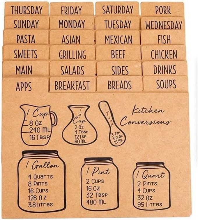 Outshine Premium Kraft Recipe Cards Dividers 4x6 with Tabs (Set of 24) | Recipe Box Dividers Made of Thick Cardstock | Includes 28 Adhesive Labels and Printed Cooking Tips | Best Kitchen Gift - Image 1