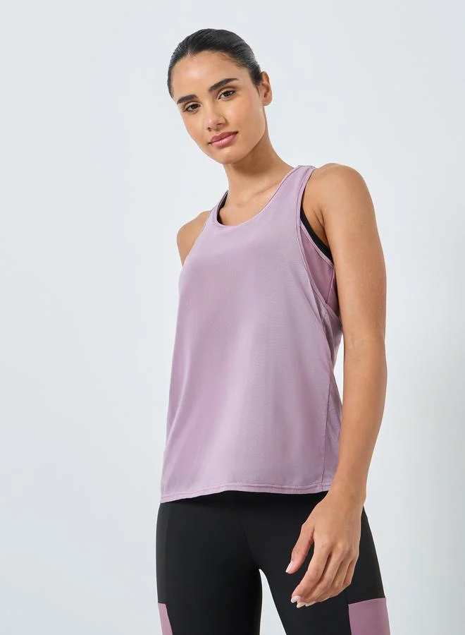 Styli Active  Pack of 3 - Color Block Detail Sports Bra, Mesh Insert Racer Back Tank and Leggings for Women | Best Price UAE