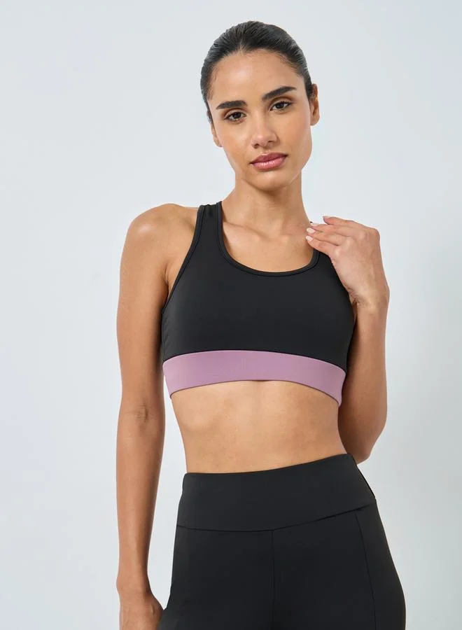 Styli Active  Pack of 3 - Color Block Detail Sports Bra, Mesh Insert Racer Back Tank and Leggings for Women | Best Price UAE