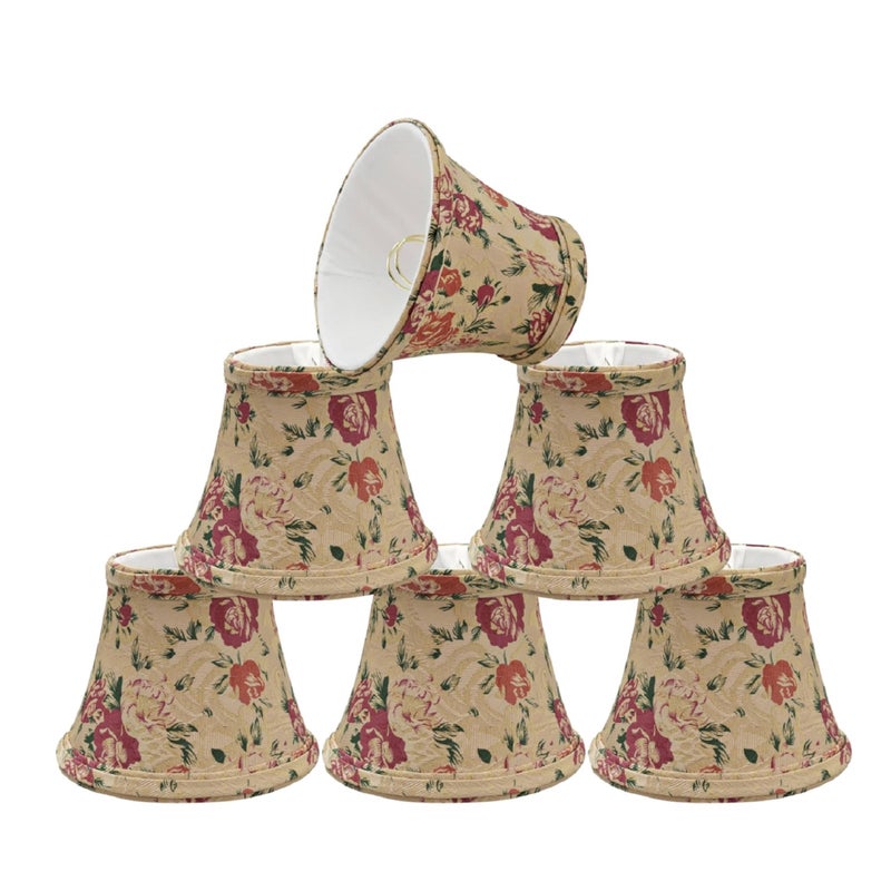 Aspen Creative 30005-6A, Bell Clip-On Chandelier Lamp Shade, Floral Print, 3" Top x 5" Bottom x 4" Slant Height, Set of 6 - Image 1