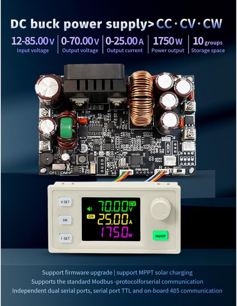 Sreuyong XY7025 CNC DC Buck Adjustable Regulated Power Supply Constant Voltage and Constant Current Color Display 70V/25A/1750W - Image 5