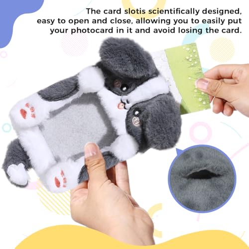 PATPAT® 2Pcs Plush Cartoon Id Card Holder with Bead Chain Photography Star Cards Storage, Plush Cartoon Dog Kawaii Collectible Card Display Cover for Bag Backpack Ornament - Image 4