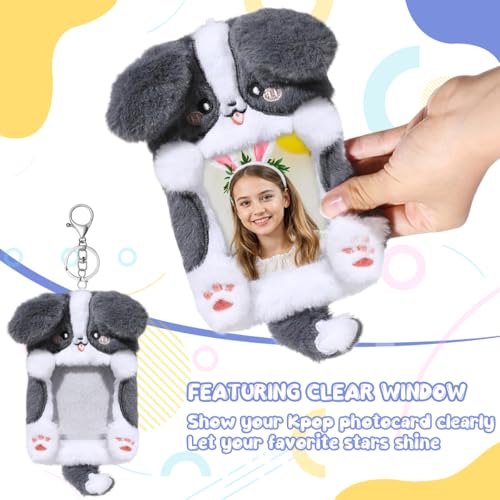PATPAT® 2Pcs Plush Cartoon Id Card Holder with Bead Chain Photography Star Cards Storage, Plush Cartoon Dog Kawaii Collectible Card Display Cover for Bag Backpack Ornament - Image 3