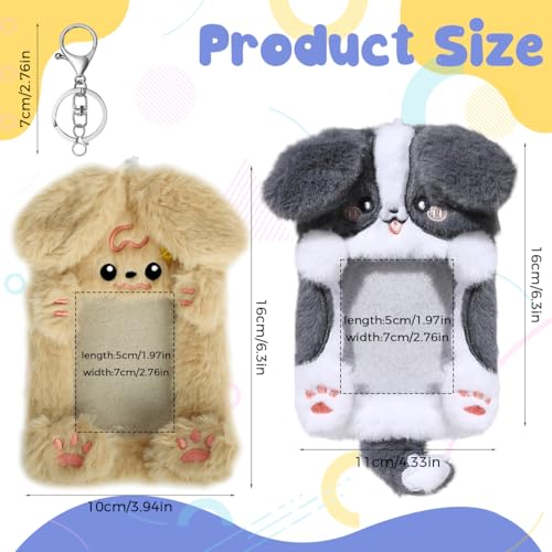 PATPAT® 2Pcs Plush Cartoon Id Card Holder with Bead Chain Photography Star Cards Storage, Plush Cartoon Dog Kawaii Collectible Card Display Cover for Bag Backpack Ornament - Image 2