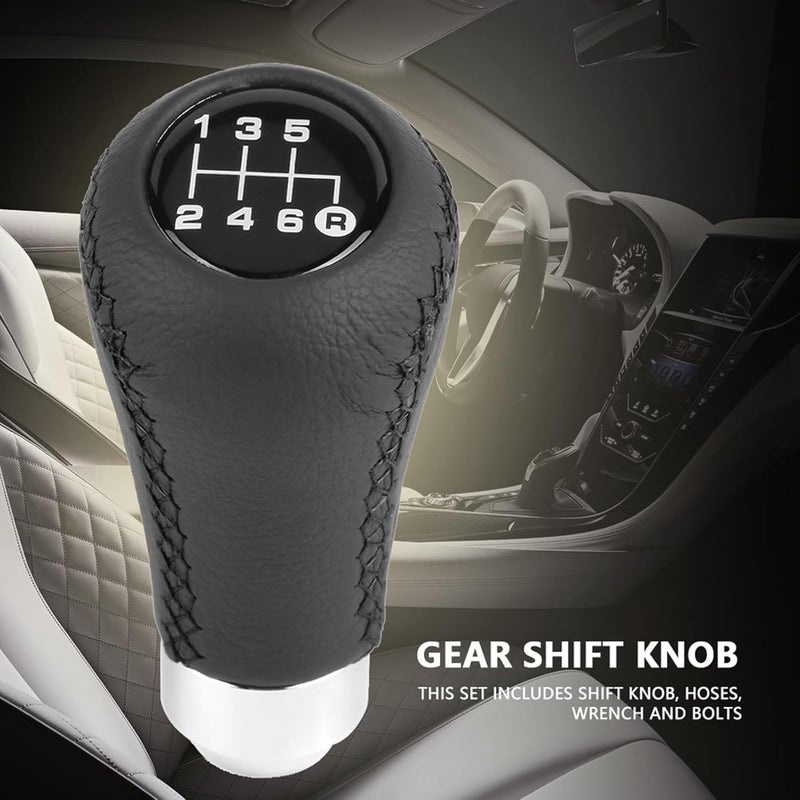 plplaaoo Car Gear Shift Knob, 6 Speed Universal Car Vehicle Gear Shift Knob PU Leather Shifter Stick with 3 Hoses, Auto Parts Manual Gear Shift Knob Suitable for Gears in Diameter 8-12mm (Black) - Image 2