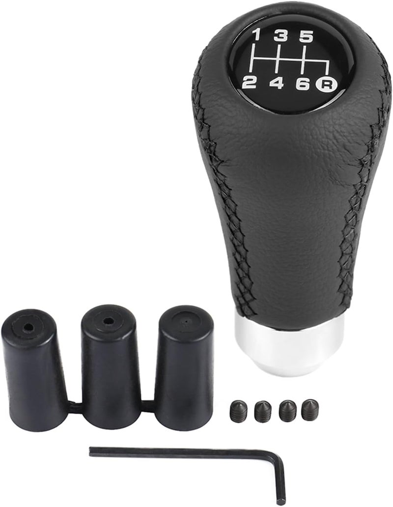 plplaaoo Car Gear Shift Knob, 6 Speed Universal Car Vehicle Gear Shift Knob PU Leather Shifter Stick with 3 Hoses, Auto Parts Manual Gear Shift Knob Suitable for Gears in Diameter 8-12mm (Black) - Image 1