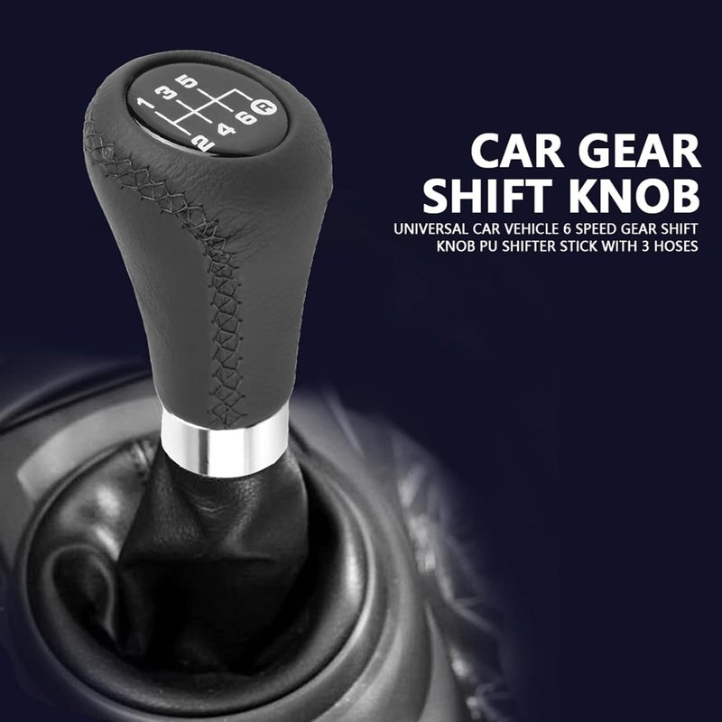 plplaaoo Car Gear Shift Knob, 6 Speed Universal Car Vehicle Gear Shift Knob PU Leather Shifter Stick with 3 Hoses, Auto Parts Manual Gear Shift Knob Suitable for Gears in Diameter 8-12mm (Black) - Image 3