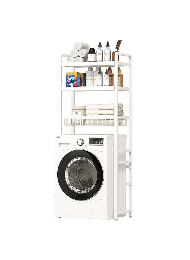 Forthcan Washing Machine Storage Rack with Drawer, 4-Tier Adjustable Organizer with Hanging Rod, Anti-Tip Design, Heavy-Duty & Stable, 70x25x168cm, white - Image 1