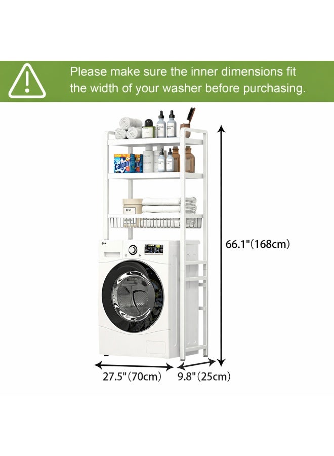 Forthcan Washing Machine Storage Rack with Drawer, 4-Tier Adjustable Organizer with Hanging Rod, Anti-Tip Design, Heavy-Duty & Stable, 70x25x168cm, white - Image 5