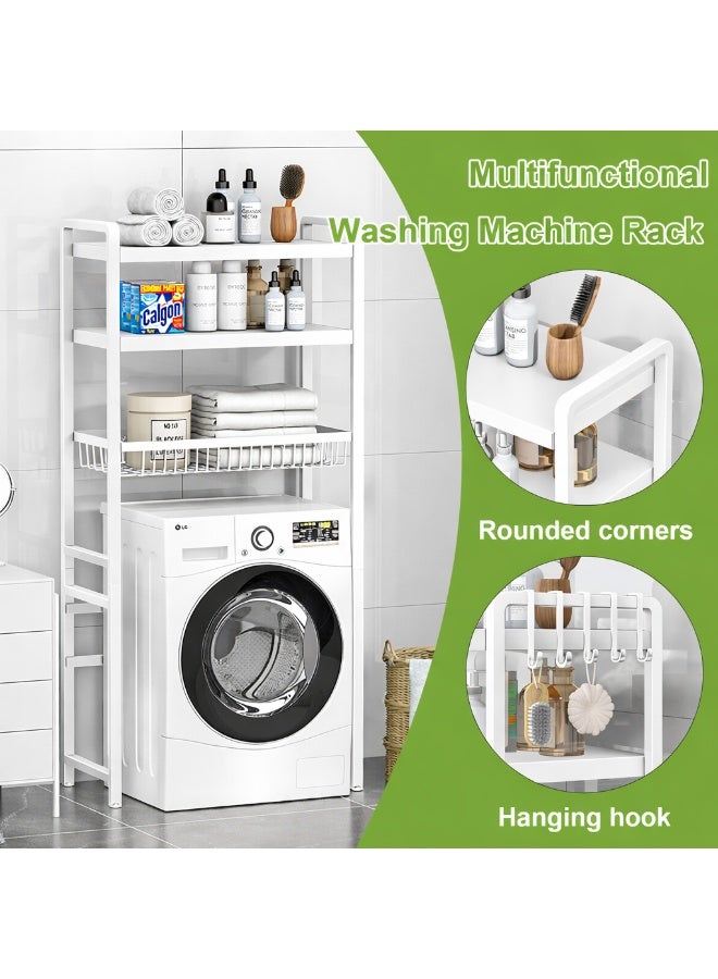 Forthcan Washing Machine Storage Rack with Drawer, 4-Tier Adjustable Organizer with Hanging Rod, Anti-Tip Design, Heavy-Duty & Stable, 70x25x168cm, white - Image 4