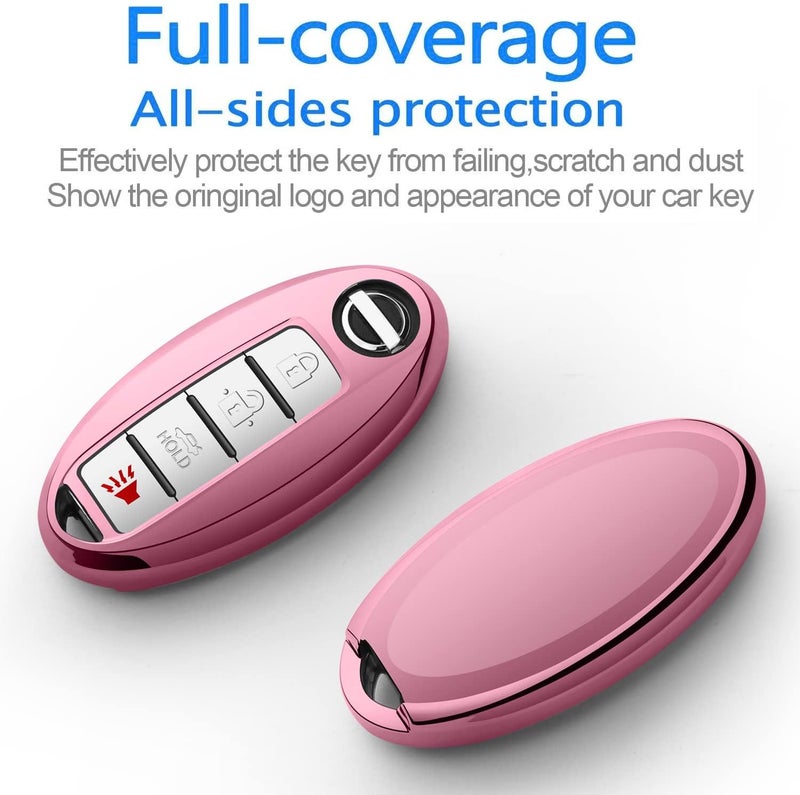 Autophone غطاء مفتاح أوتوفون باللون الوردي مع سلسلة مفاتيح جلدية لطرازات نيسان - Image 3