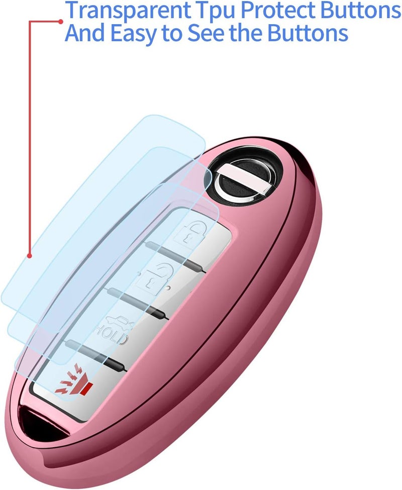Autophone غطاء مفتاح أوتوفون باللون الوردي مع سلسلة مفاتيح جلدية لطرازات نيسان - Image 4