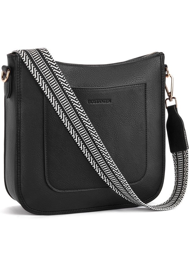 Bostanten BOSTANTEN Crossbody Bags for Women Trendy Vegan Leather Hobo Handbags Fashion Shoulder Bags Purse with Adjustable Guitar Strap Classic Black - Image 1