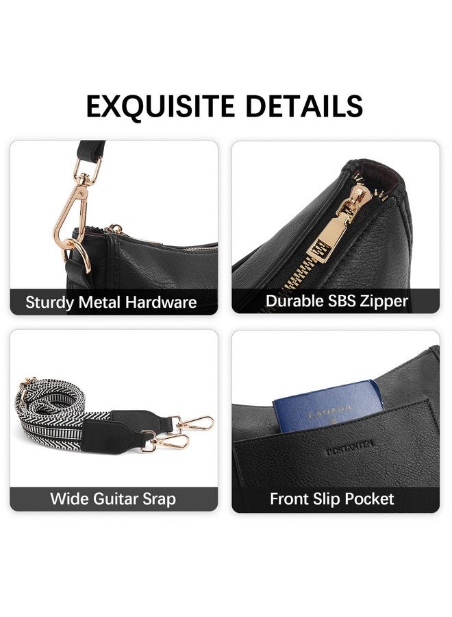 Bostanten BOSTANTEN Crossbody Bags for Women Trendy Vegan Leather Hobo Handbags Fashion Shoulder Bags Purse with Adjustable Guitar Strap Classic Black - Image 5