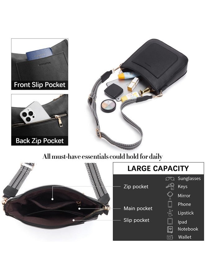 Bostanten BOSTANTEN Crossbody Bags for Women Trendy Vegan Leather Hobo Handbags Fashion Shoulder Bags Purse with Adjustable Guitar Strap Classic Black - Image 3