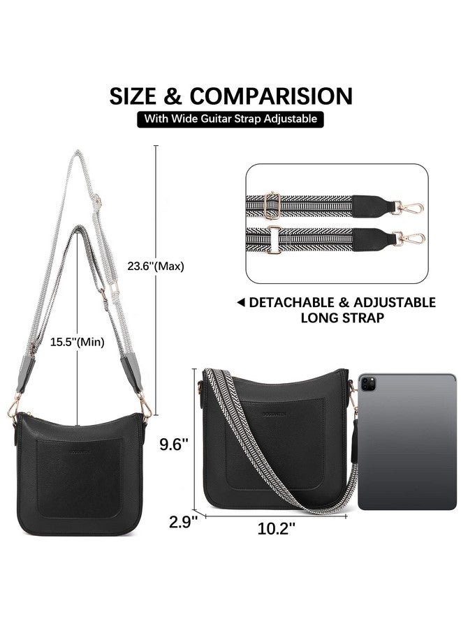 Bostanten BOSTANTEN Crossbody Bags for Women Trendy Vegan Leather Hobo Handbags Fashion Shoulder Bags Purse with Adjustable Guitar Strap Classic Black - Image 4