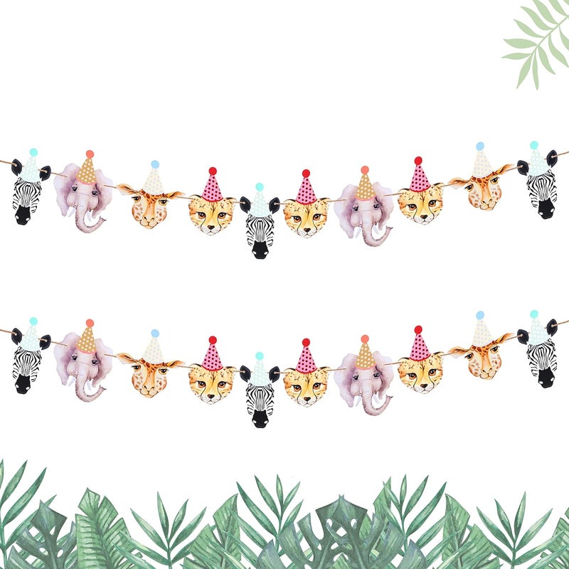 Epakh 2 Pcs Animal Banner Jungle Safari Banner Jungle Baby Shower Woodland Animal Theme Decorations Boys Girls Birthday Party Supplies - Image 1