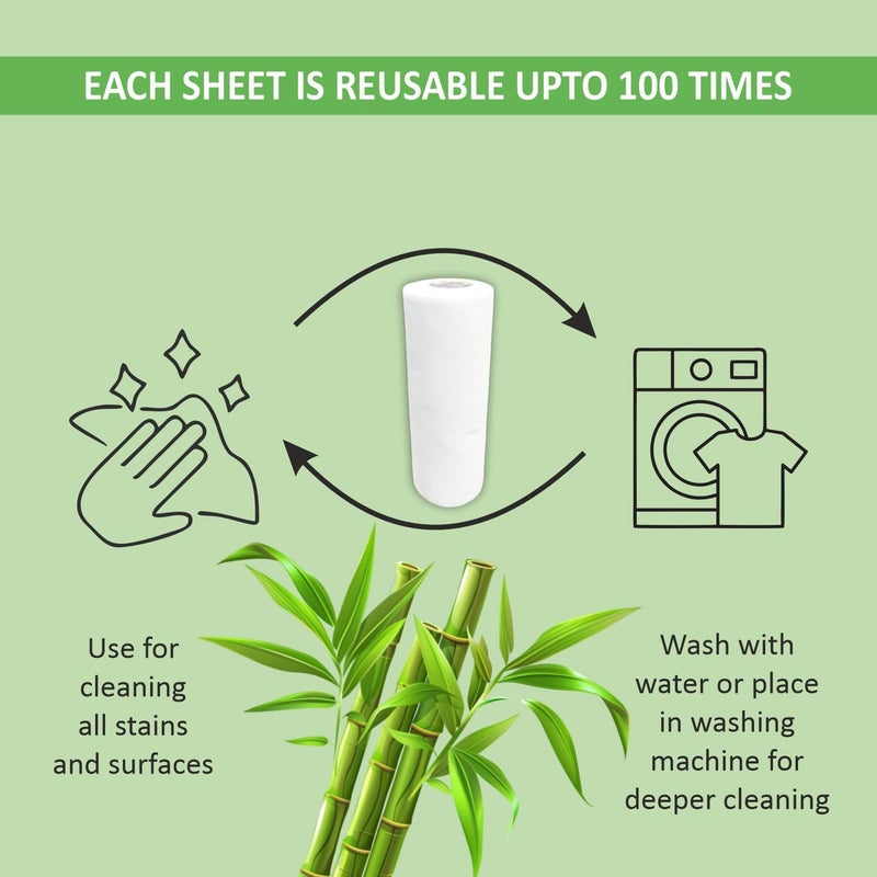 MS Enterprises Reusable Bamboo Kitchen Towel Tissue Roll (Reusable upto 8000 times) 25 Sheets Each Soft Highly absorbent | Ecofriendly | Better alternative to Paper Tissue Roll (25 Count (Pack of 4) - Image 4