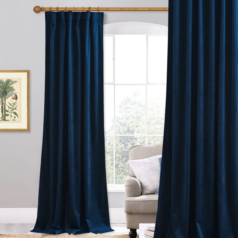 StangH Navy Blue Velvet Curtains 96 inches Long for Living Room Luxury Blackout Sliding Door Curtains Thermal Insulated Window Drapes for Bedroom W52 x L96 inches 1 Panel