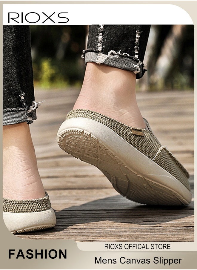 RIOXS Mens Slippers with Arch Support Canvas House Slipper for Men with Velvet Lining Slip On Clog Indoor Outdoor House Shoes with Anti-Skid Rubber Sole  - Image 4