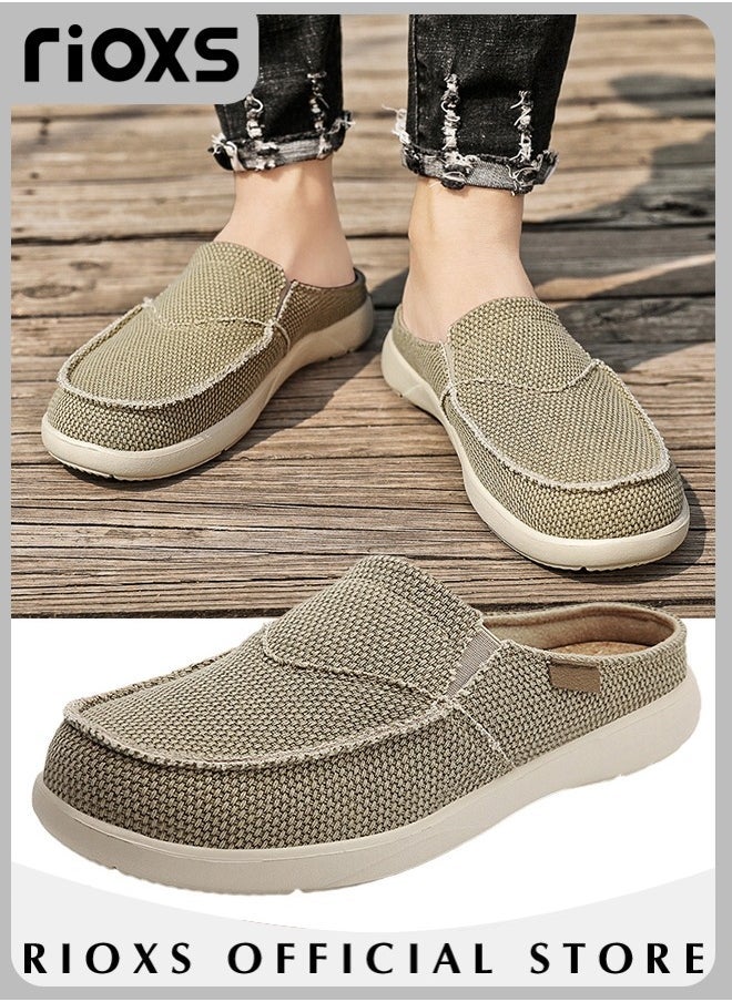 RIOXS Mens Slippers with Arch Support Canvas House Slipper for Men with Velvet Lining Slip On Clog Indoor Outdoor House Shoes with Anti-Skid Rubber Sole  - Image 5