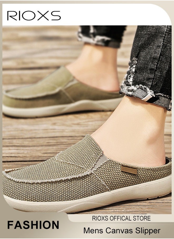RIOXS Mens Slippers with Arch Support Canvas House Slipper for Men with Velvet Lining Slip On Clog Indoor Outdoor House Shoes with Anti-Skid Rubber Sole  - Image 1