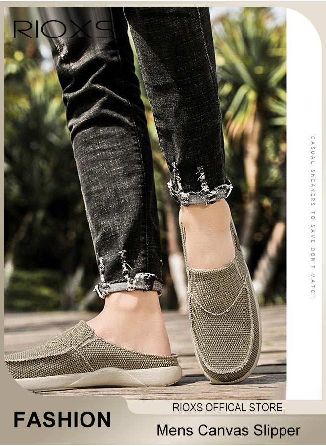 RIOXS Mens Slippers with Arch Support Canvas House Slipper for Men with Velvet Lining Slip On Clog Indoor Outdoor House Shoes with Anti-Skid Rubber Sole  - Image 3