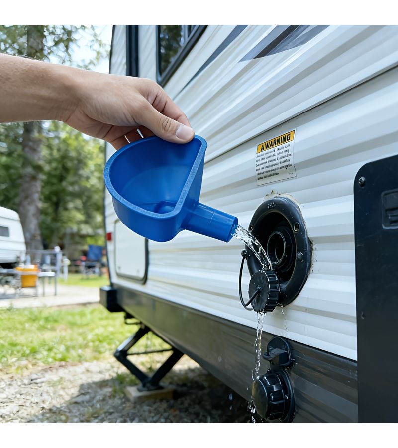 1 PC Universal RV Fresh Water Filling Funnel Upgraded Blue Compatible With Trailer Water Tanks Easy Install Outdoor Water Replenishment - Image 2
