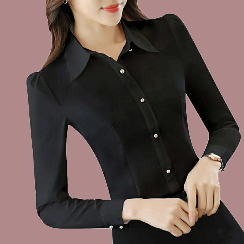 Yi Shun Li Women's Long Sleeve Red Shirt 2025 Spring Autumn Slim Fit Elegant Office Blouse with Puff Sleeves - Image 4