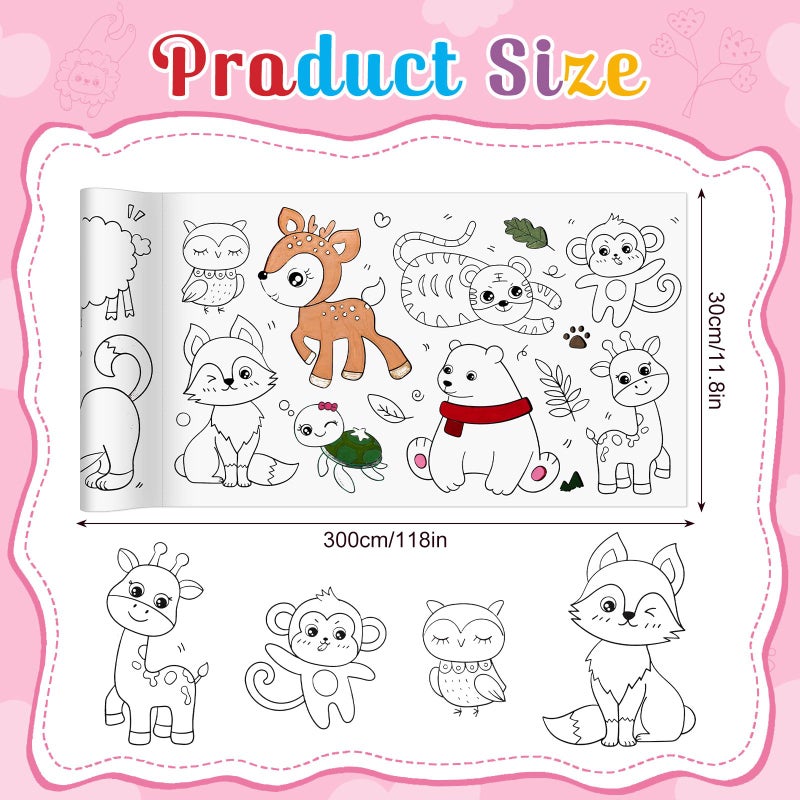 Prudiut Coloring Paper Roll, 2 Pcs Drawing Roll Paper, Sticky Rolls for Art, DIY Painting Drawing Coloring Rolls for Young Artists Gifts, 11.8" x 118"(Land & Marine Animals) - Image 2