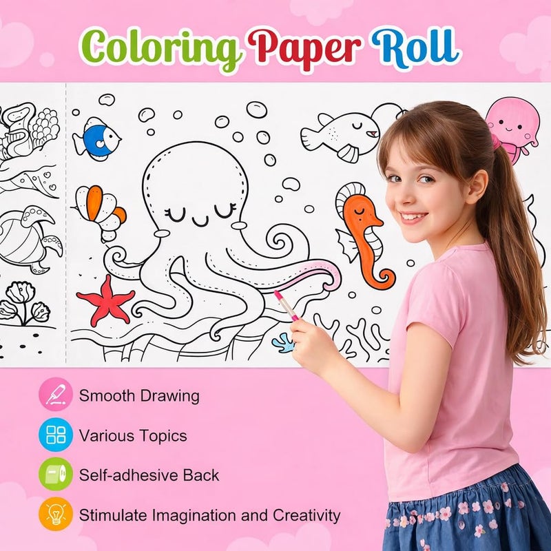 Prudiut Coloring Paper Roll, 2 Pcs Drawing Roll Paper, Sticky Rolls for Art, DIY Painting Drawing Coloring Rolls for Young Artists Gifts, 11.8" x 118"(Land & Marine Animals) - Image 3