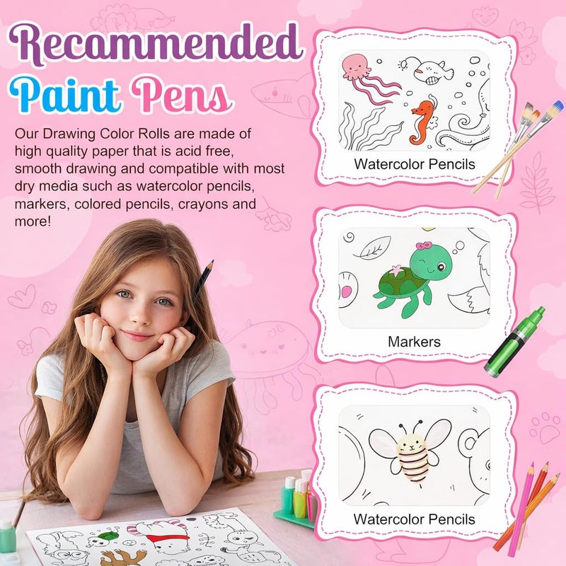Prudiut Coloring Paper Roll, 2 Pcs Drawing Roll Paper, Sticky Rolls for Art, DIY Painting Drawing Coloring Rolls for Young Artists Gifts, 11.8" x 118"(Land & Marine Animals) - Image 5