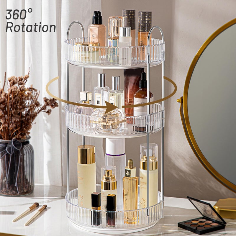Aveniee Rotating Makeup Organizer for Vanity, 3 Tier Perfume Skincare Organizers and Storage for Bathroom Countertop, Clear Spinning Counter Cosmetic Holder for Dresser,Grey - Image 2