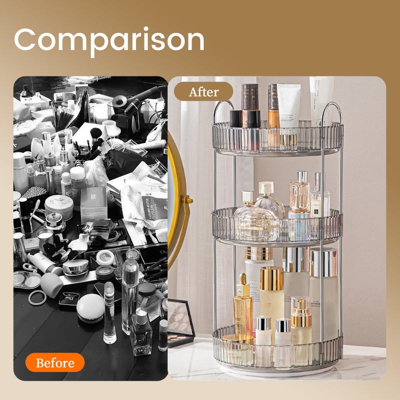 Aveniee Rotating Makeup Organizer for Vanity, 3 Tier Perfume Skincare Organizers and Storage for Bathroom Countertop, Clear Spinning Counter Cosmetic Holder for Dresser,Grey - Image 4