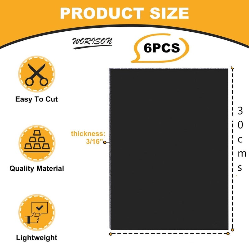 Worison Black A4 Size Set of 6 Craft Foam Board Set 3 mm - Image 2