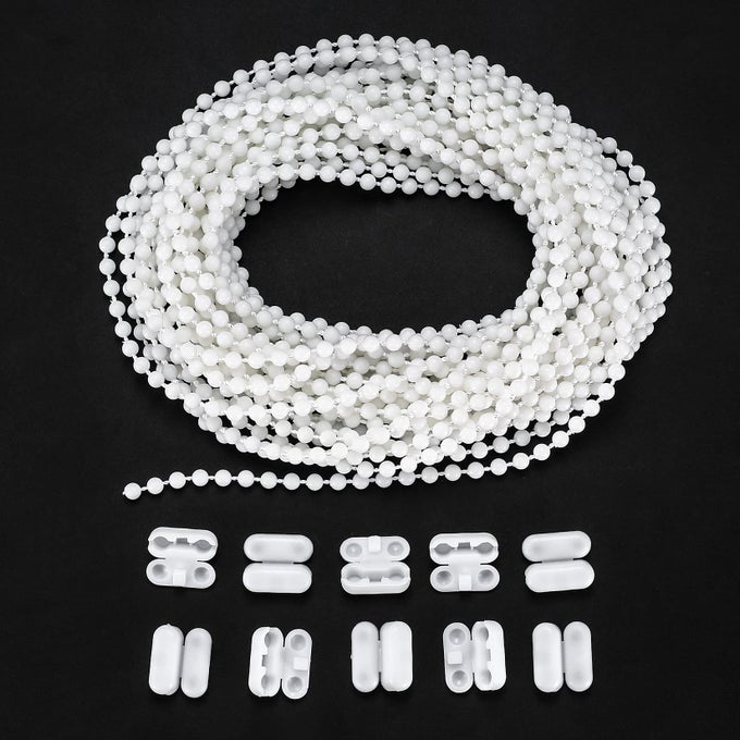 ROLLER BLIND AND ROMAN SHADE BLIND BEADED CHAIN CORD WHITE PLASTIC ROLLER BLIND CHAIN REPAIR 10M