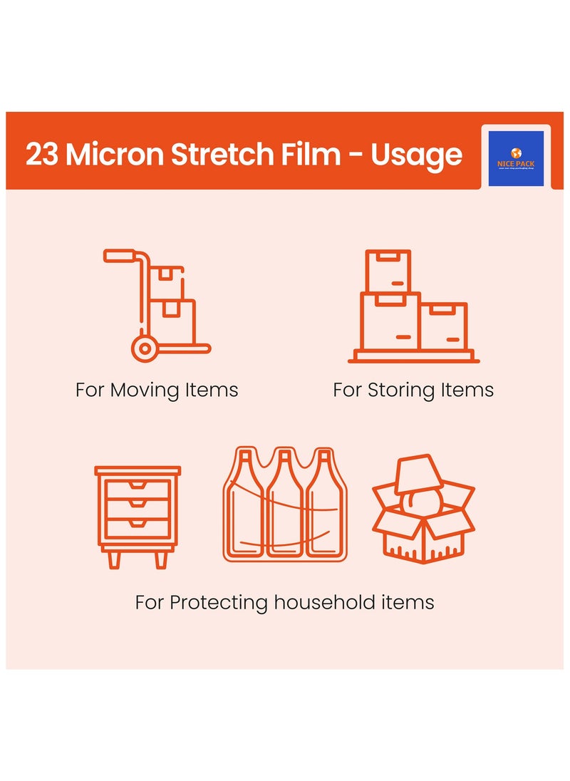 Nice Pack 1.2kg and 2kg Clear Stretch Film Wrap or Cling Wrap for Pallet Wrapping, moving Heavy Duty Packages and for Home Shifting  - Image 3