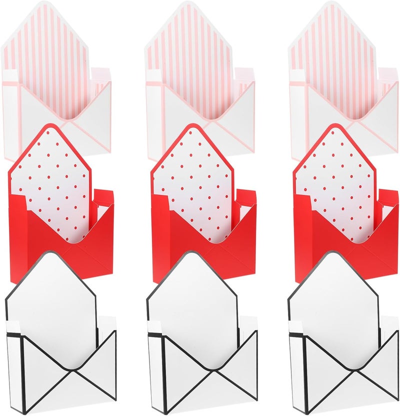 Healeved Florist Bouquet Envelope Boxes 9pcs Set Folding Flower Wrapping Paper Boxes with Red, Black, and White Polka Dot Patterns for Packaging and Flower Arrangement - Image 1