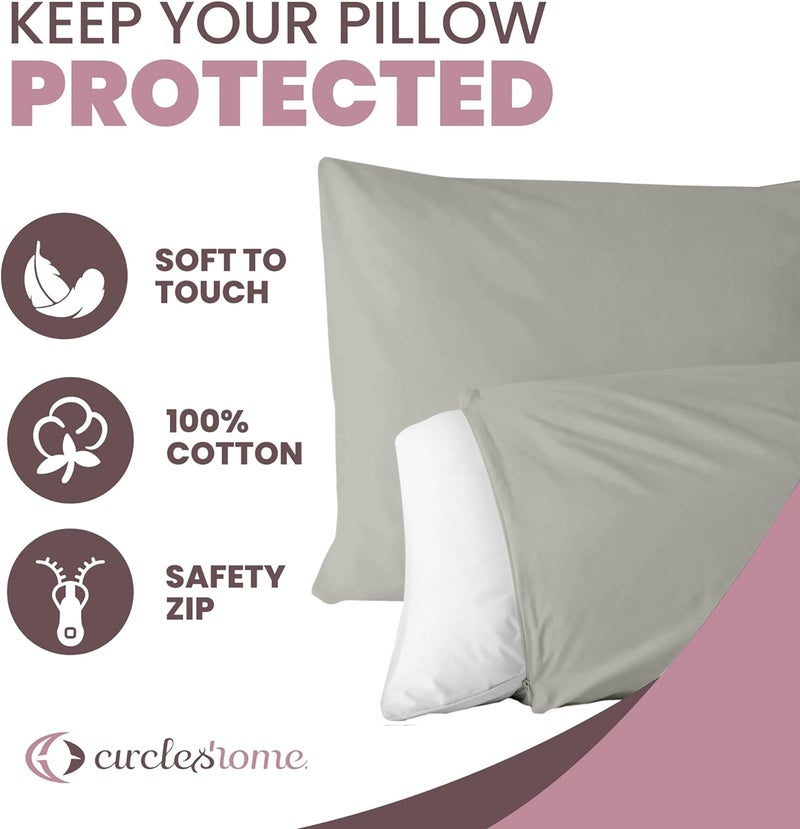 CirclesHome Pillow Protectors 2 Pack Standard Zippered - 100% Cotton Breathable Pillowcases - Protects Pillows from Dirt  Dust and Debris (Standard - Set of 2 - 20x26) - Image 2