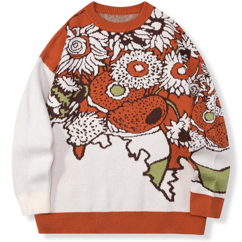 LILILEIDY Mens Crewneck Sweaters Graphic Comfortable Casual Knit Fall Winter Sweater Oversized Pullovers Orange,B1,M - Image 1