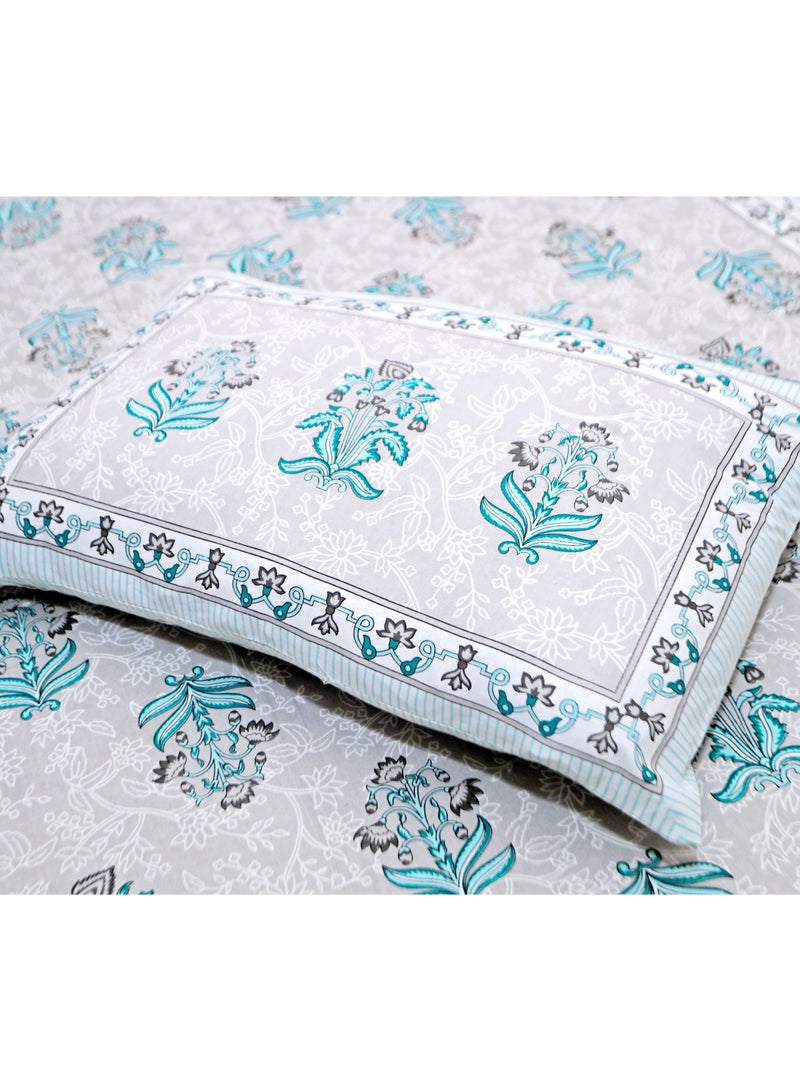 سكين PAHI Pure Cotton Hand Block Bedsheet, King size, FLORAL BEDSHEET, 228/278 CMS, HAND BLOCK PRINTED, JAIPURI - Image 3