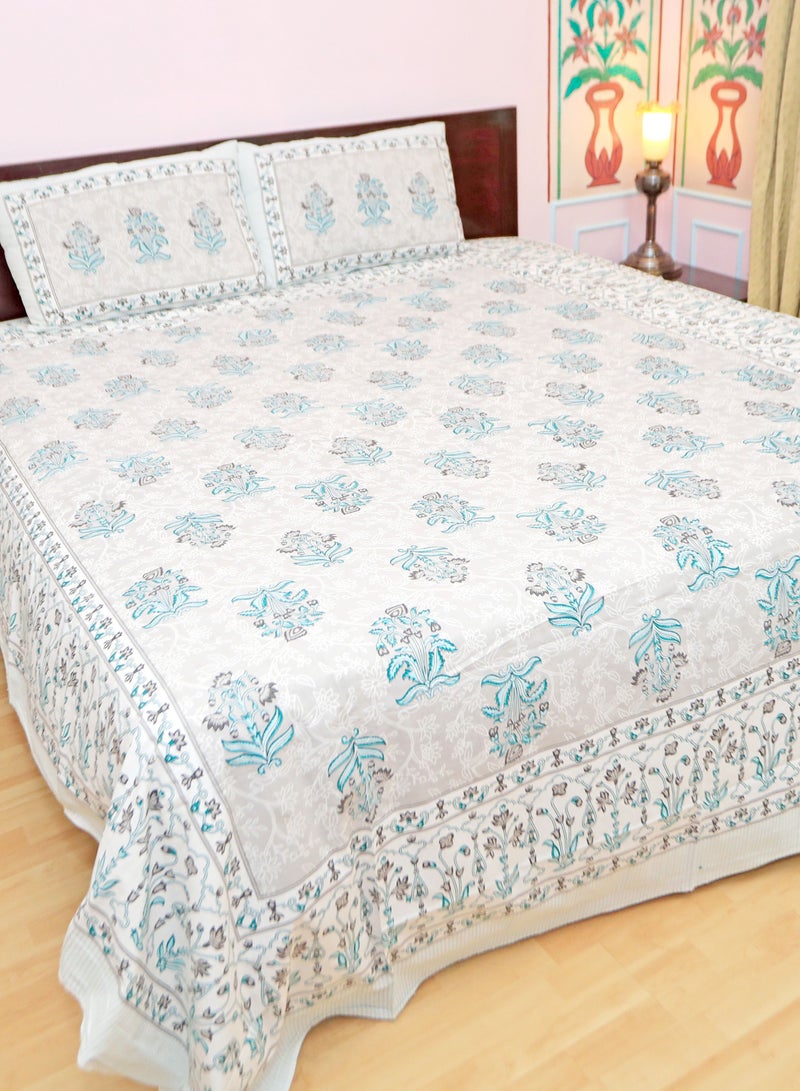 سكين PAHI Pure Cotton Hand Block Bedsheet, King size, FLORAL BEDSHEET, 228/278 CMS, HAND BLOCK PRINTED, JAIPURI - Image 2