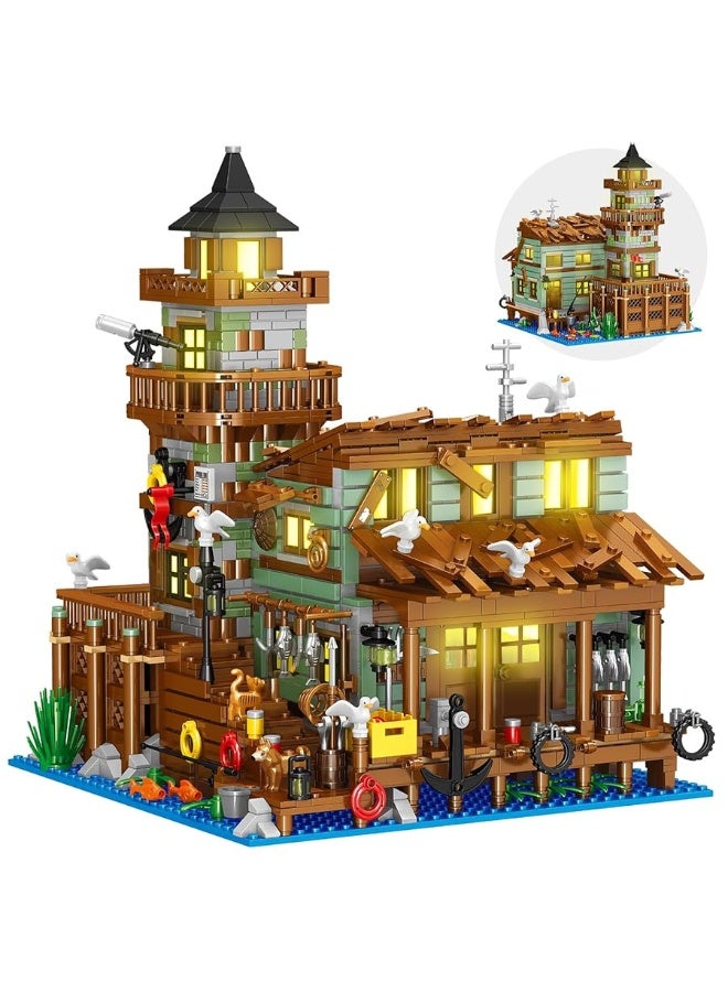 HSANHE Fishing Village Store House Building Set with LED Light, 1881 PCS Wood Cabin Mini Building Block, STEM Architecture Toys Kit, Birthday Gift for Adults Ages 8-12+ Yearsï¼ˆNot Compatible with Set ï¼‰ - Image 1