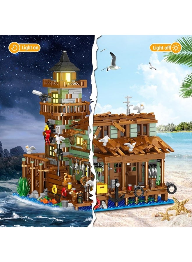 HSANHE Fishing Village Store House Building Set with LED Light, 1881 PCS Wood Cabin Mini Building Block, STEM Architecture Toys Kit, Birthday Gift for Adults Ages 8-12+ Yearsï¼ˆNot Compatible with Set ï¼‰ - Image 2