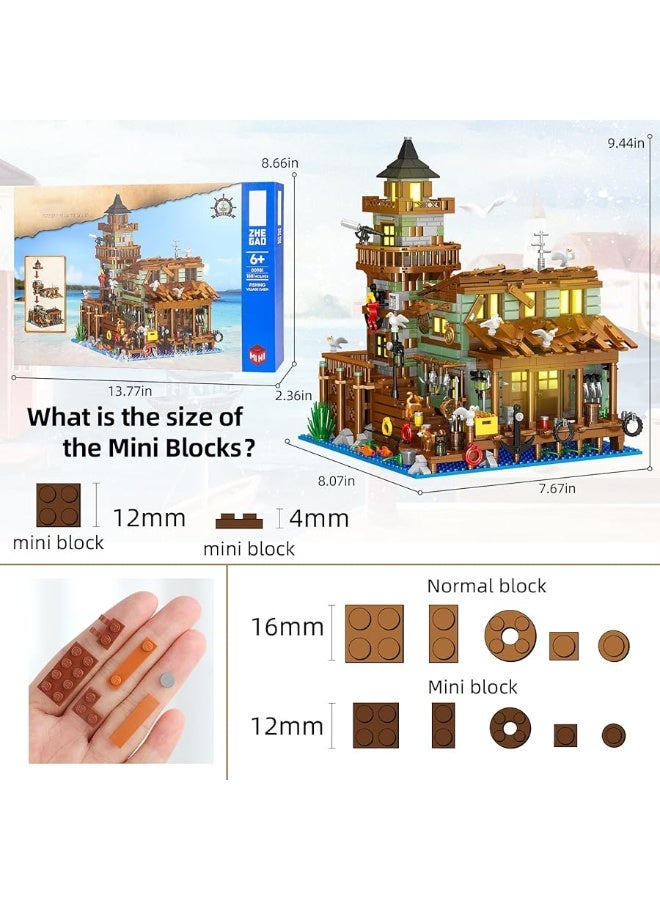 HSANHE Fishing Village Store House Building Set with LED Light, 1881 PCS Wood Cabin Mini Building Block, STEM Architecture Toys Kit, Birthday Gift for Adults Ages 8-12+ Yearsï¼ˆNot Compatible with Set ï¼‰ - Image 3